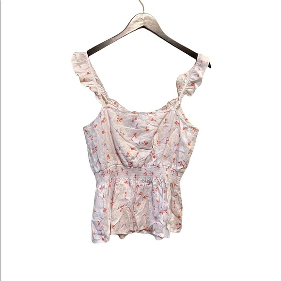 Draper James Linen Floral Print Smocked Gathered Waist Linen Tank Top - Picture 4 of 7